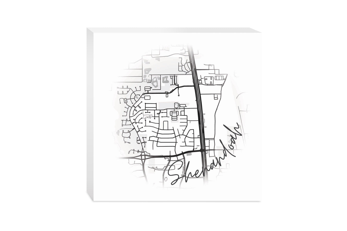 Minimalistic B&W Texas Shenandoah Circle Map | Wood Block | Eaches | Min 2