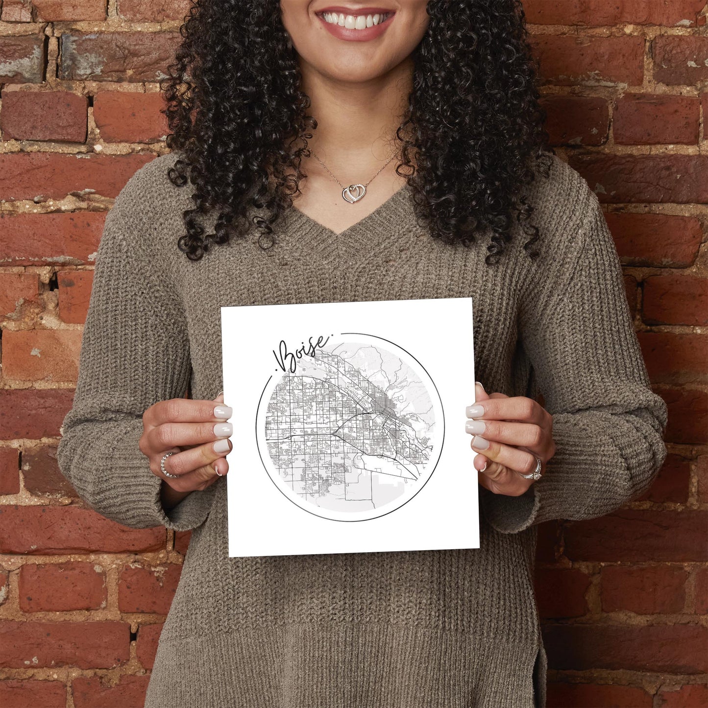 Minimalist B&W Idaho Boise Circle Map | Hi-Def Glass Art | Eaches | Min 2