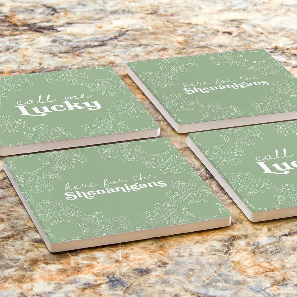 Sage Green Shamrock Funny Sayings | Absorbent Coasters | Set of 4 | Min 2