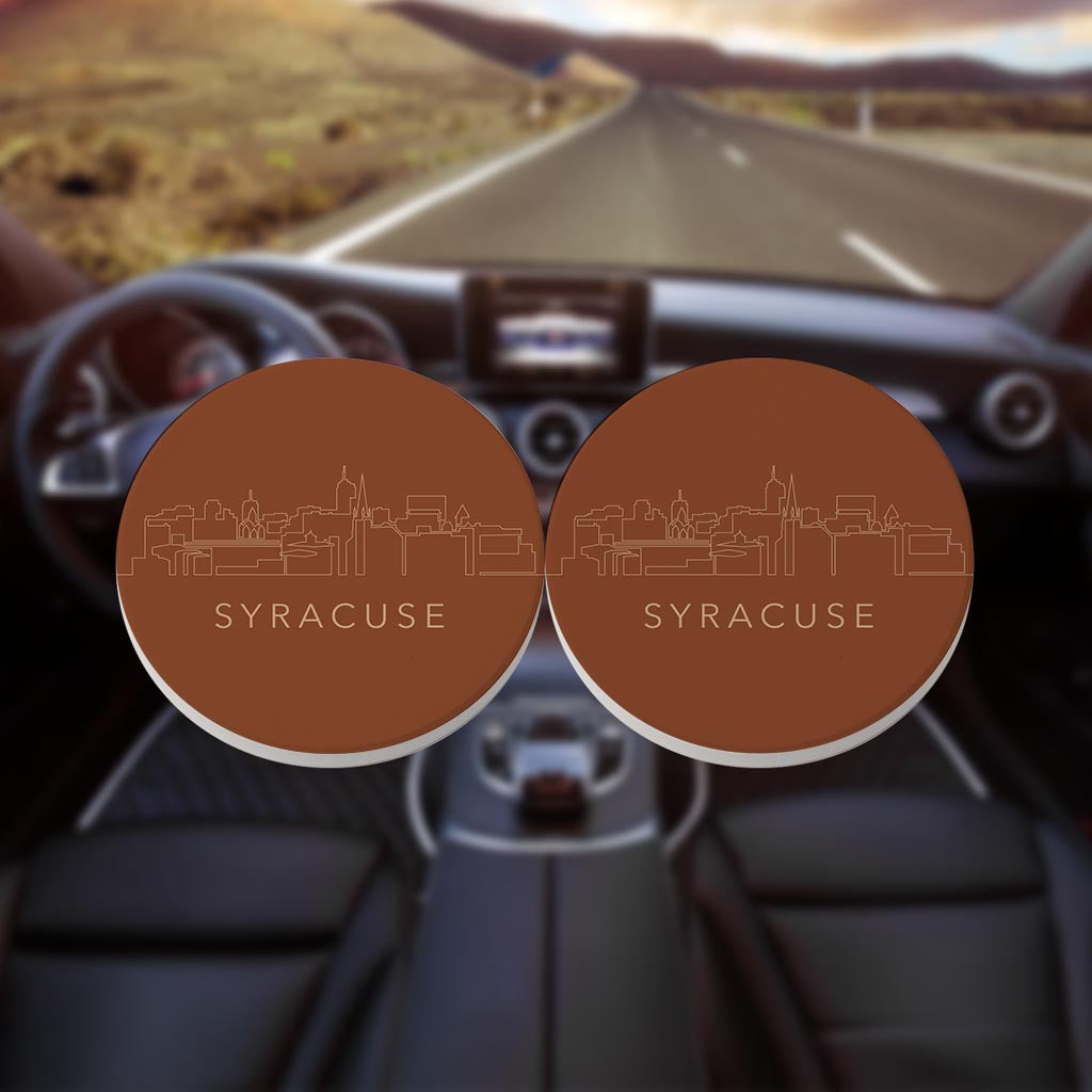 Modern Minimalist New York Syracuse Skyline | Absorbent Car Coasters | Set of 2 | Min 4