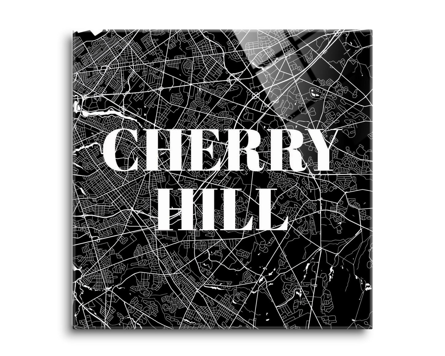Minimalistic B&W New Jersey Cherry Hill Map | Hi-Def Glass Art | Eaches | Min 2