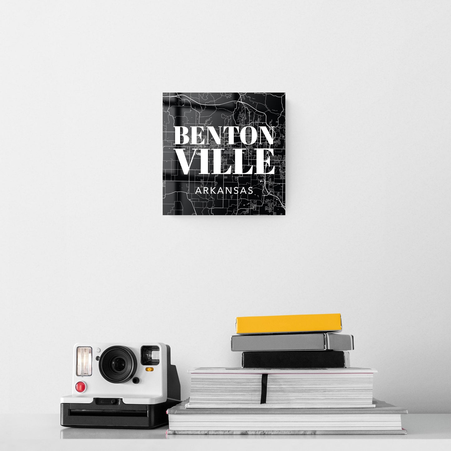 Minimalist B&W Arkansas Bentonville Map State | Hi-Def Glass Art | Eaches | Min 2