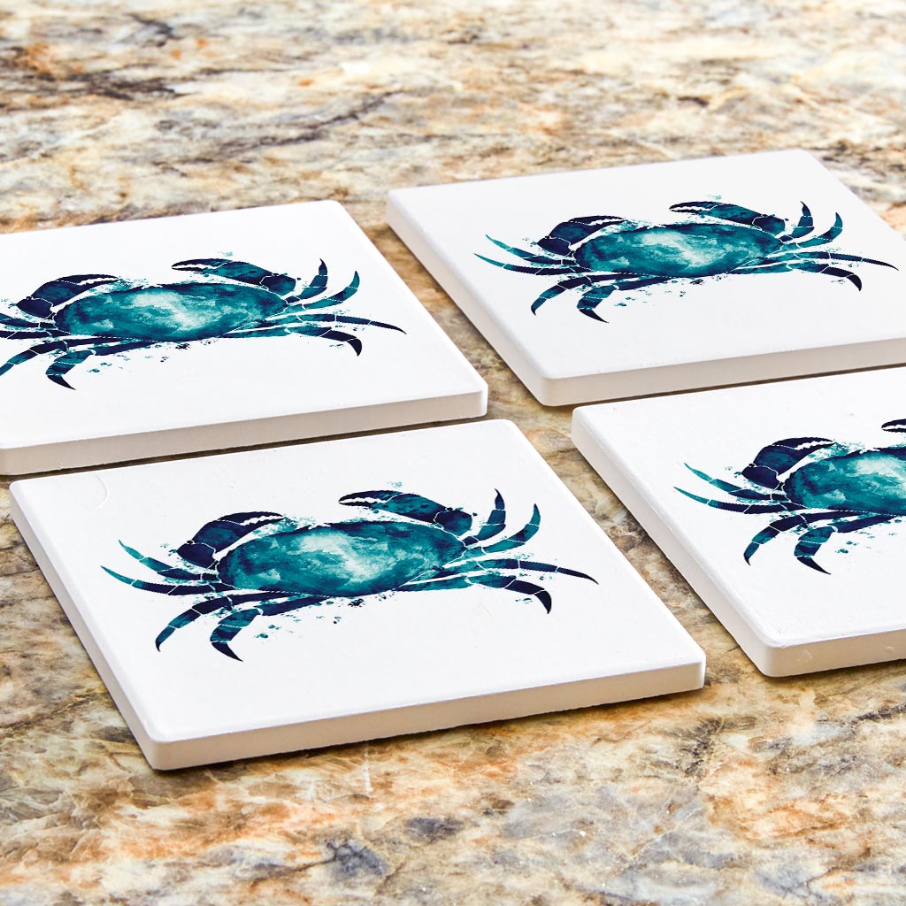 New England Water Color Crab | Absorbent Coasters | Set of 4 | Min 2
