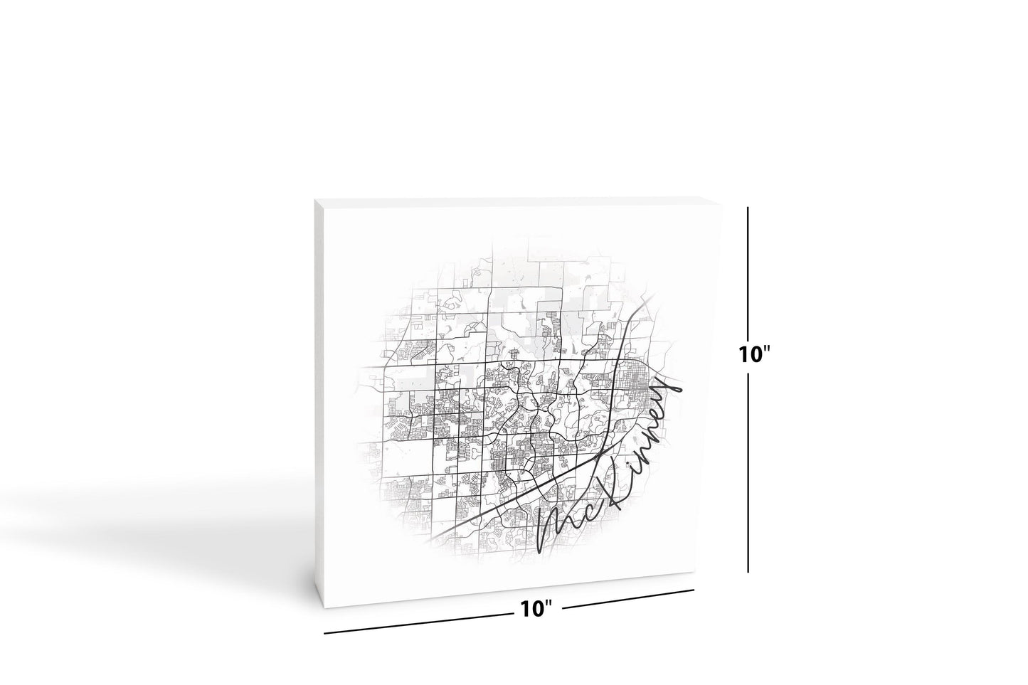 Minimalistic B&W Texas Mckinney Circle Map | Wood Block | Eaches | Min 2