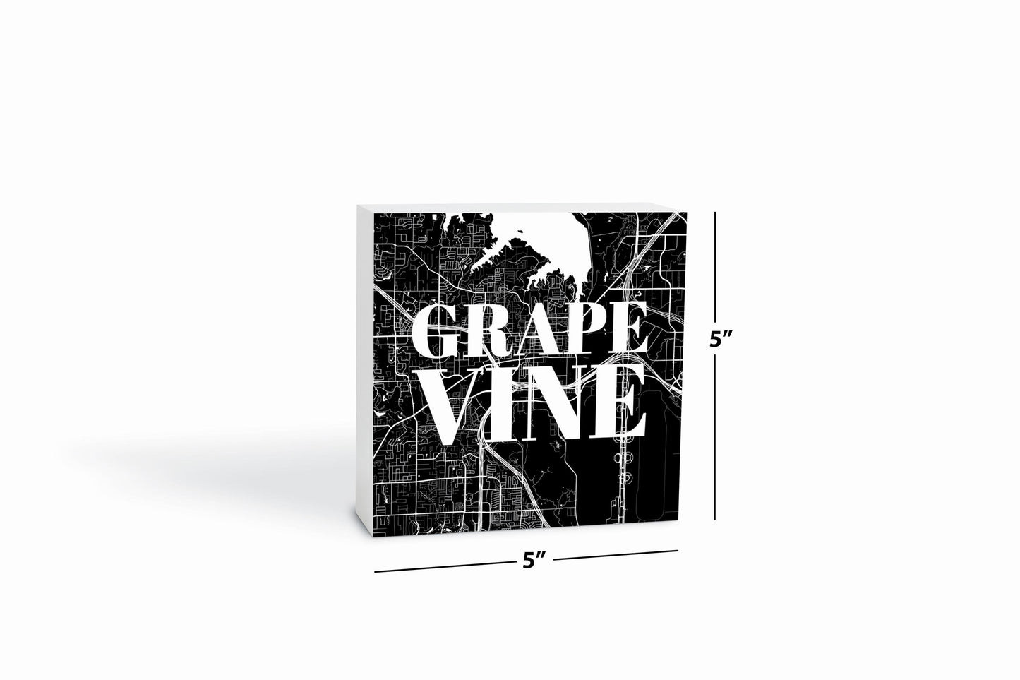 Minimalistic B&W Texas Grapevine Map | Wood Block | Eaches | Min 4