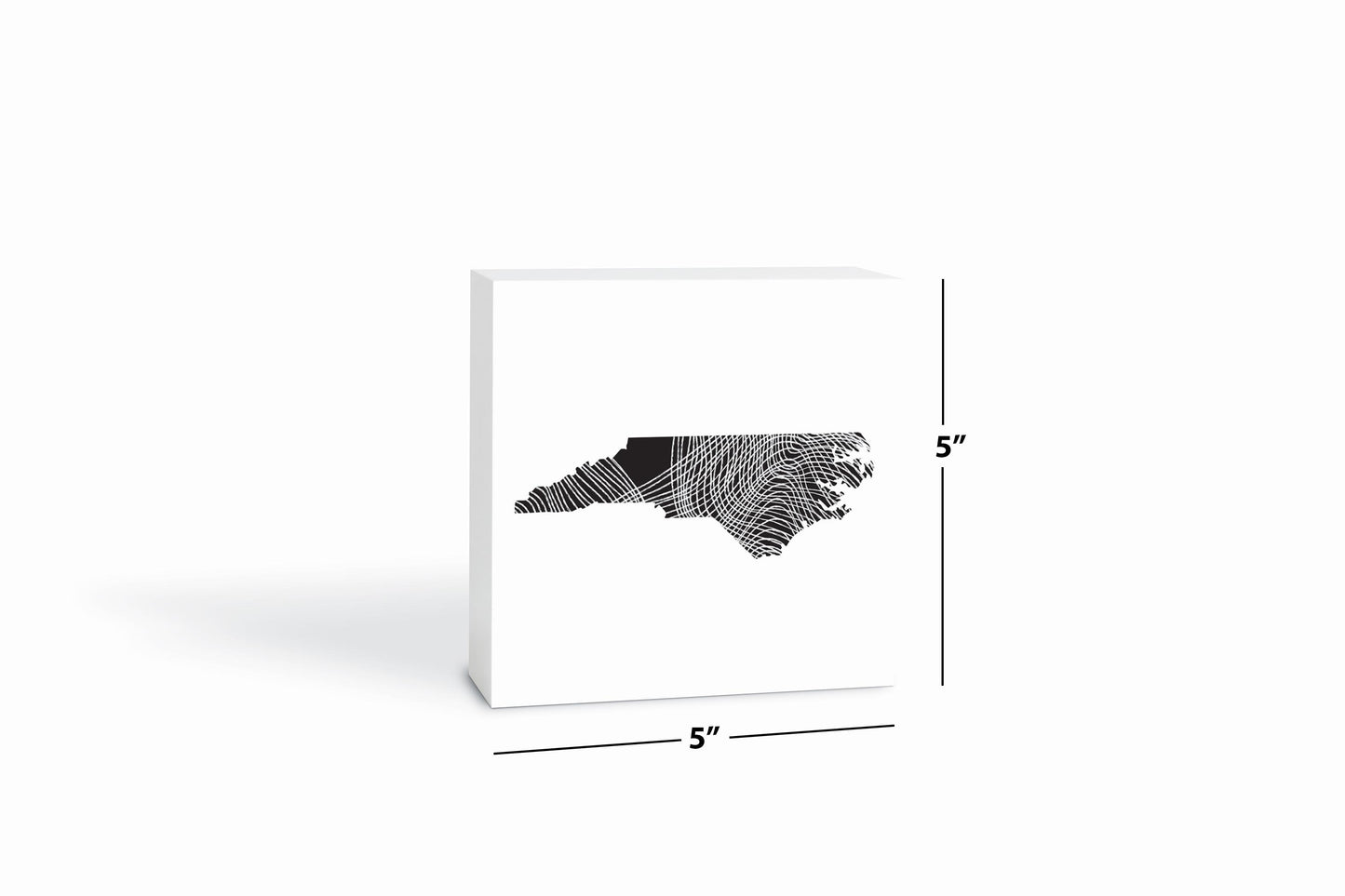 Minimalistic B&W North Carolina State Black With Fluid Lines | Wood Block | Eaches | Min 4