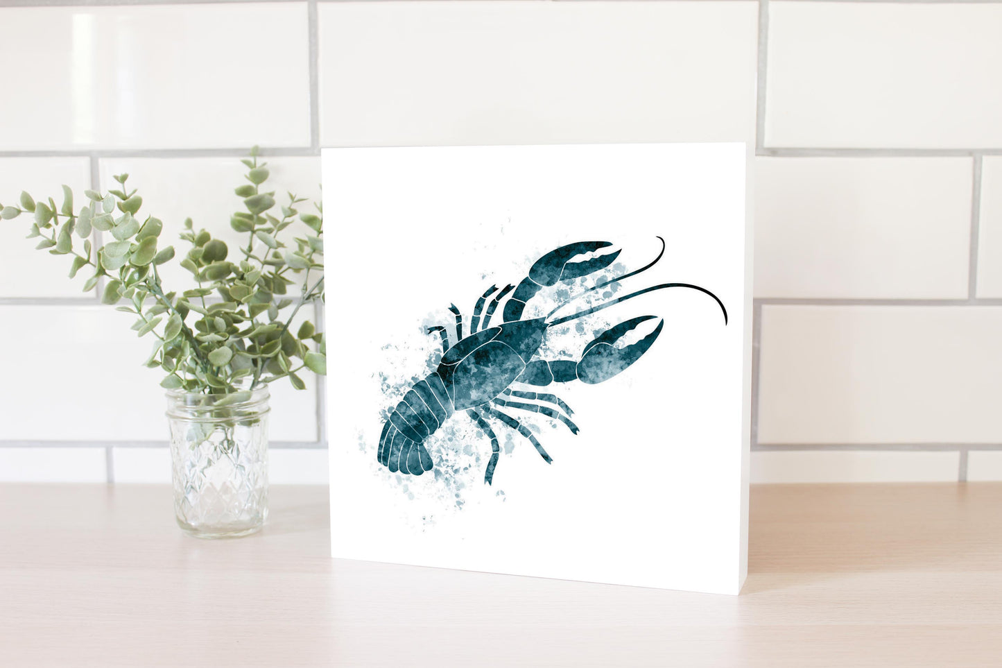 Blue White Water Color Crawfish | Wood Block | Eaches | Min 2