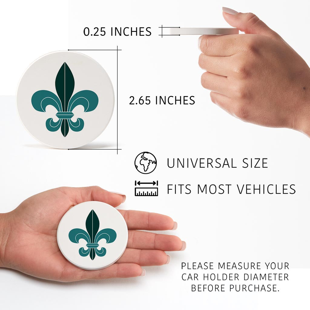 Blue White Fleu De Lis | Absorbent Car Coasters | Set of 2 | Min 4