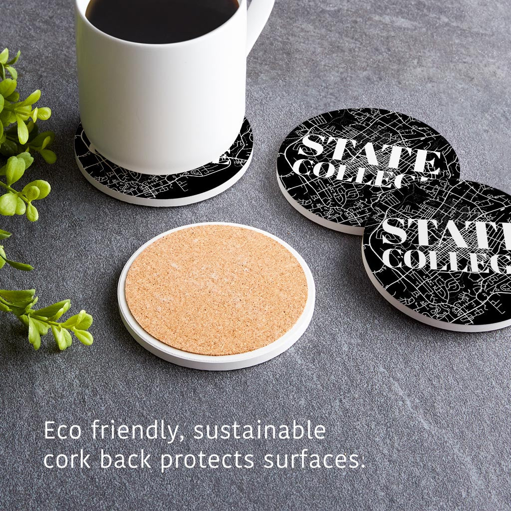 Minimalistic B&W Pennsylvania State College Map | Absorbent Coasters | Set of 4 | Min 2