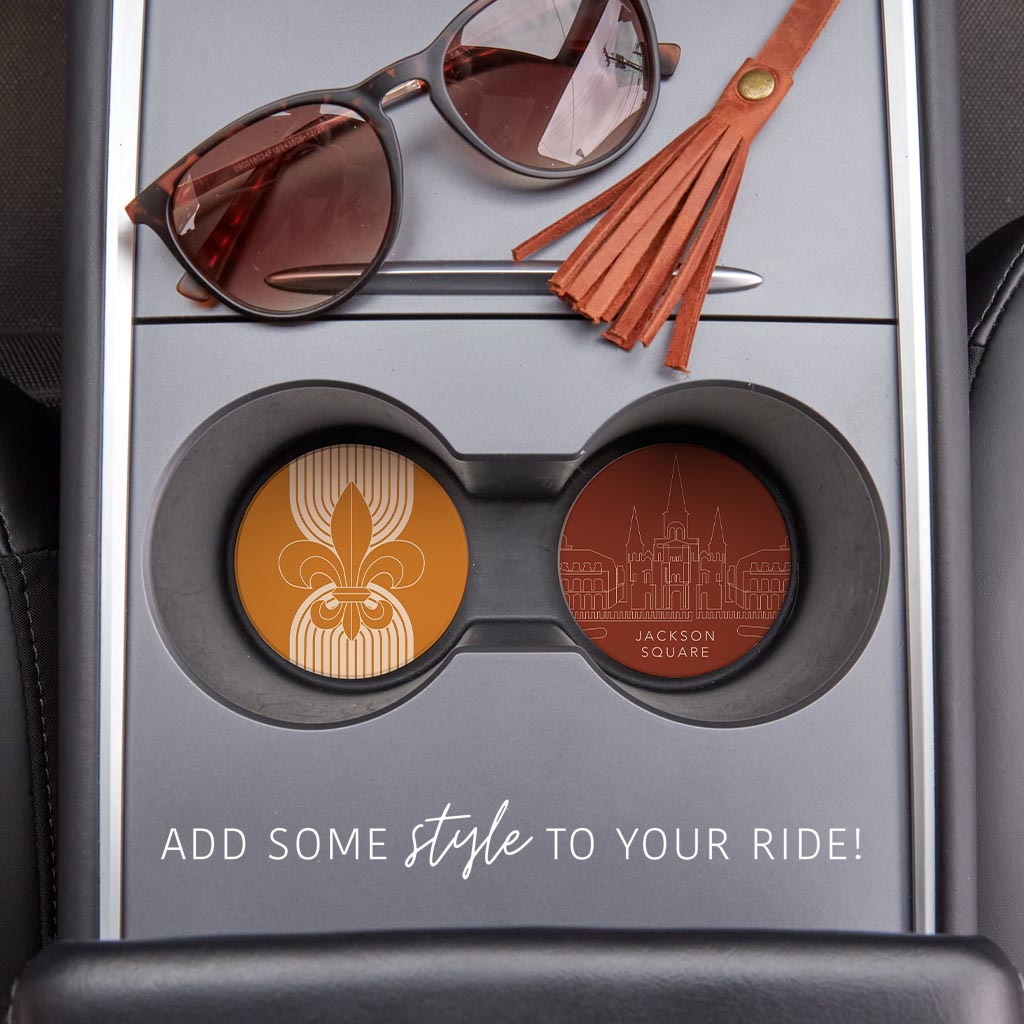 Modern Minimalist Louisiana Set | Absorbent Car Coasters | Set of 2 | Min 4