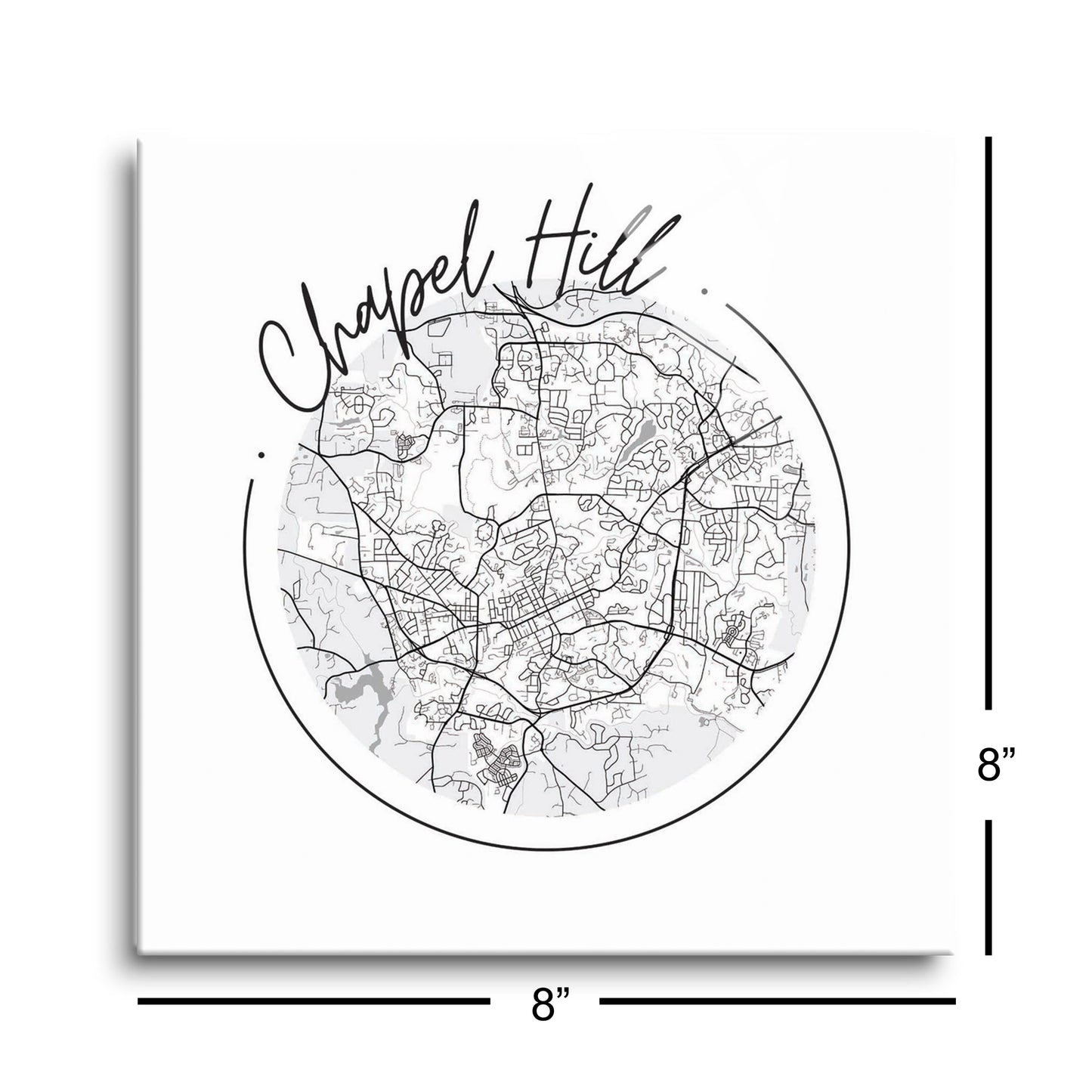 Minimalistic B&W North Carolina Chapel Hill Circle Map | Hi-Def Glass Art | Eaches | Min 2