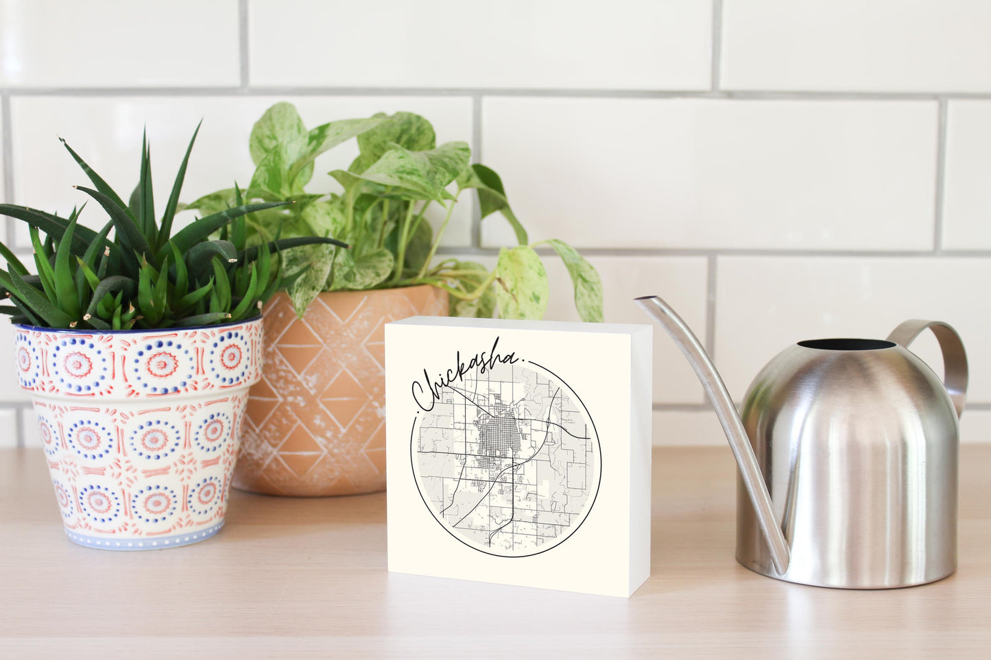 Modern Minimalist Oklahoma Chickasha Map | Wood Block | Eaches | Min 4
