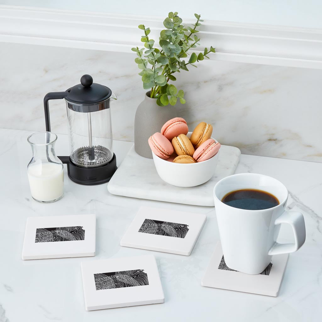 Minimalist B&W Kansas State Shape | Absorbent Coasters | Set of 4 | Min 2