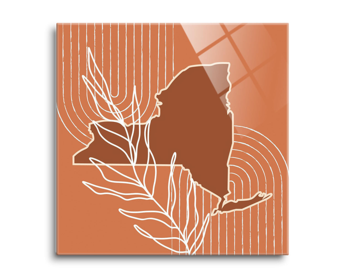 Modern Minimalist New York Shape And Leaf| Hi-Def Glass Art | Eaches | Min 2