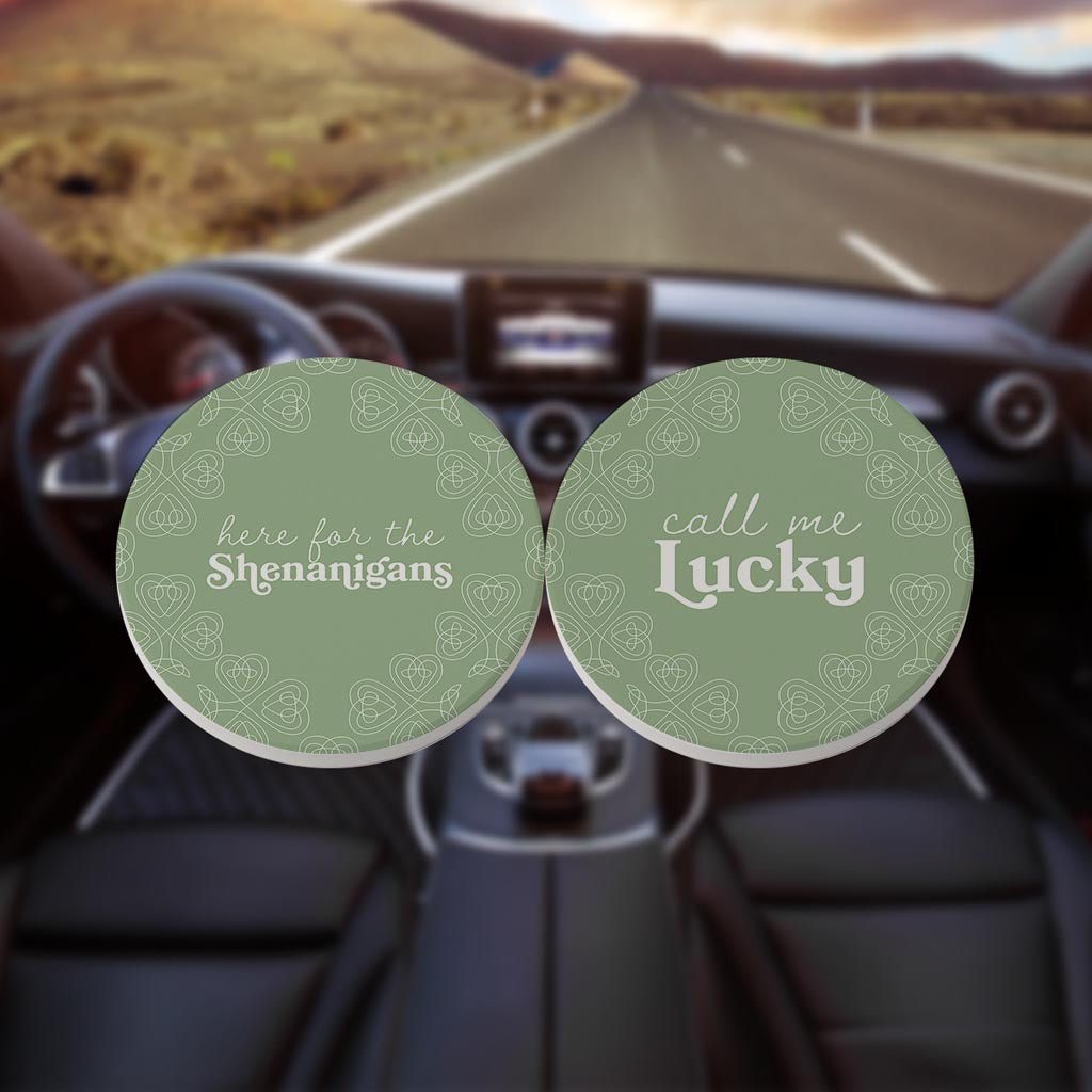 Sage Green Shamrock Funny Sayings | Absorbent Car Coasters | Set of 2 | Min 4