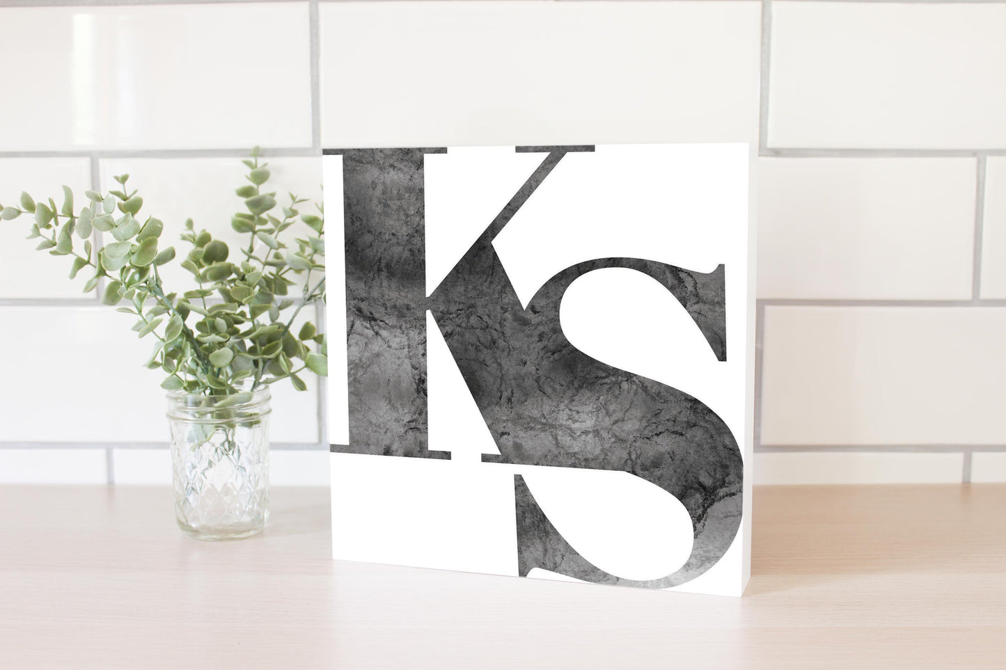 Minimalist B&W Kansas White Initials | Wood Block | Eaches | Min 2