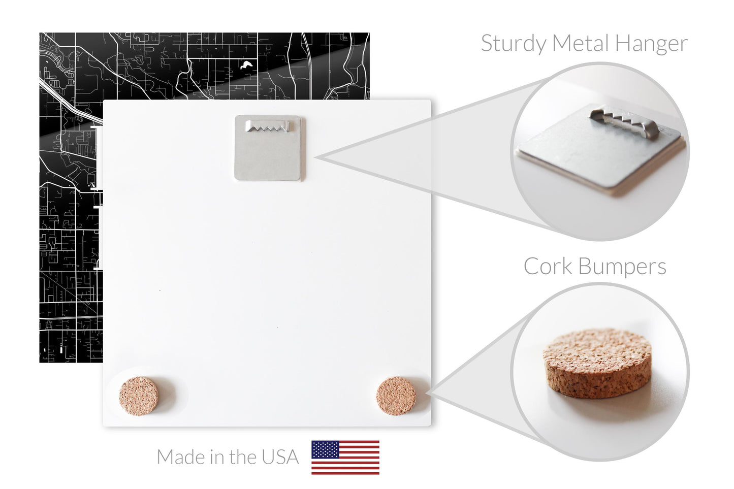 Minimalistic B&W Washington Puyallup Map | Hi-Def Glass Art | Eaches | Min 1