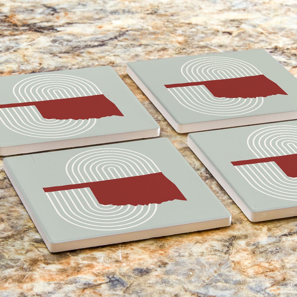Modern Minimalist Oklahoma Retro State Shape | Absorbent Coasters | Set of 4 | Min 2