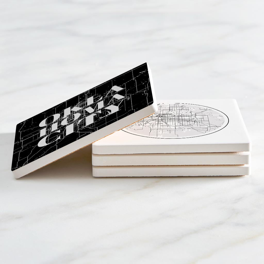 Modern Black White Oklahoma Set | Absorbent Coasters | Set of 4 | Min 2