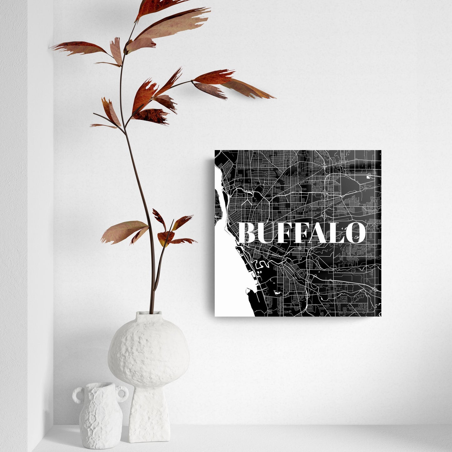 Minimalistic B&W New York Buffalo Map | Hi-Def Glass Art | Eaches | Min 2