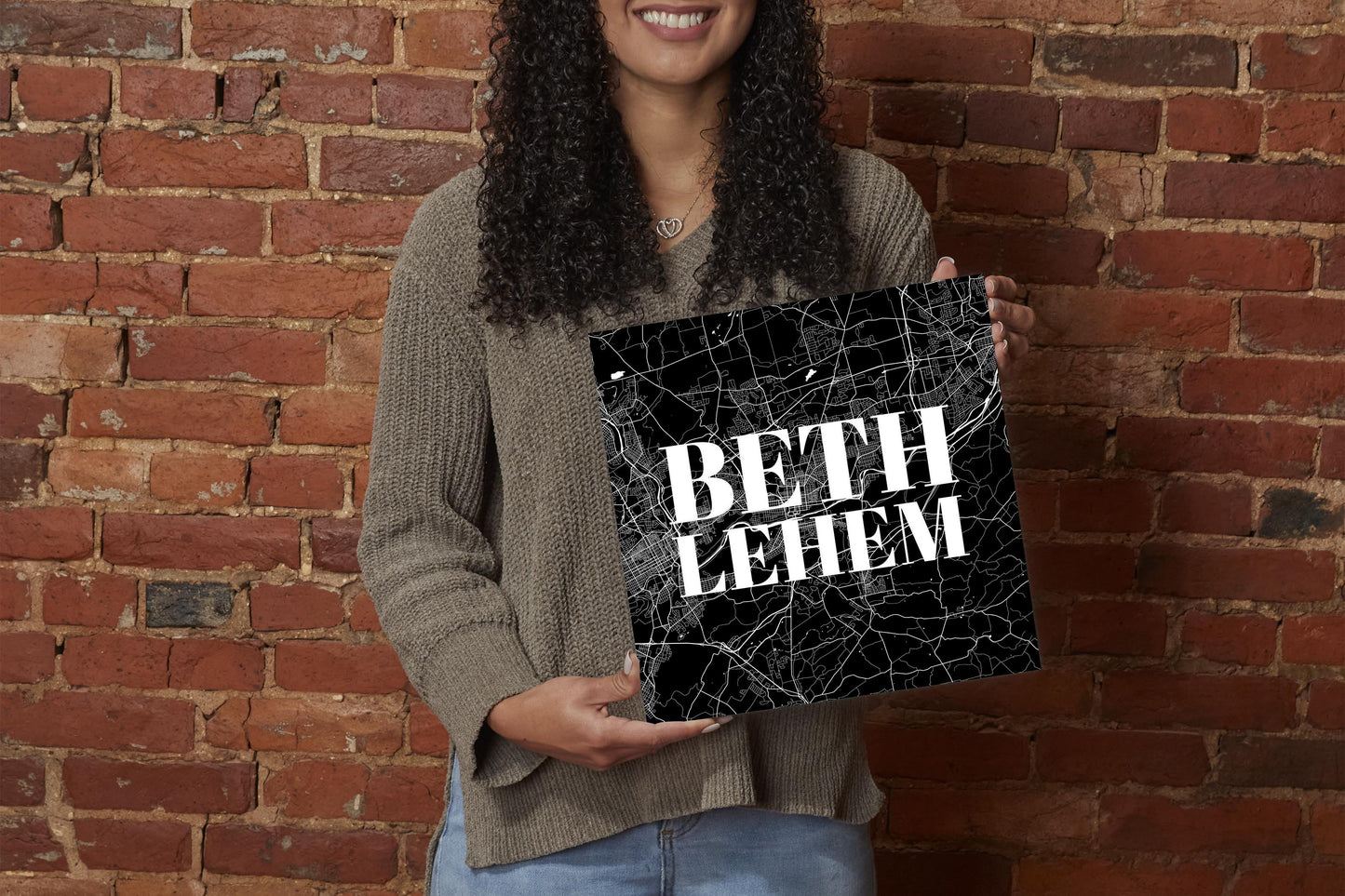 Minimalistic B&W Pennsylvania Bethlehem Map | Wood Sign | Eaches | Min 2