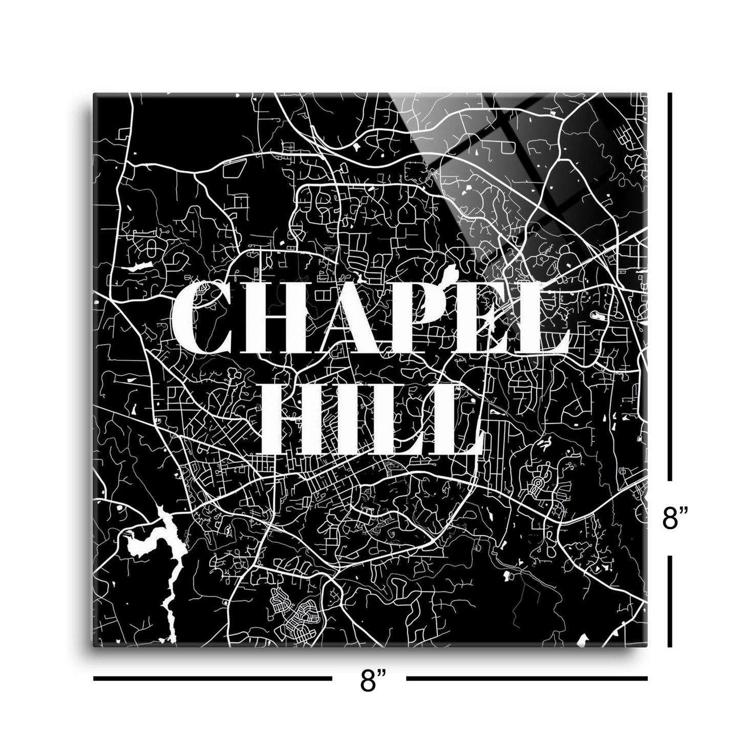 Minimalistic B&W North Carolina Chapel Hill Map | Hi-Def Glass Art | Eaches | Min 2
