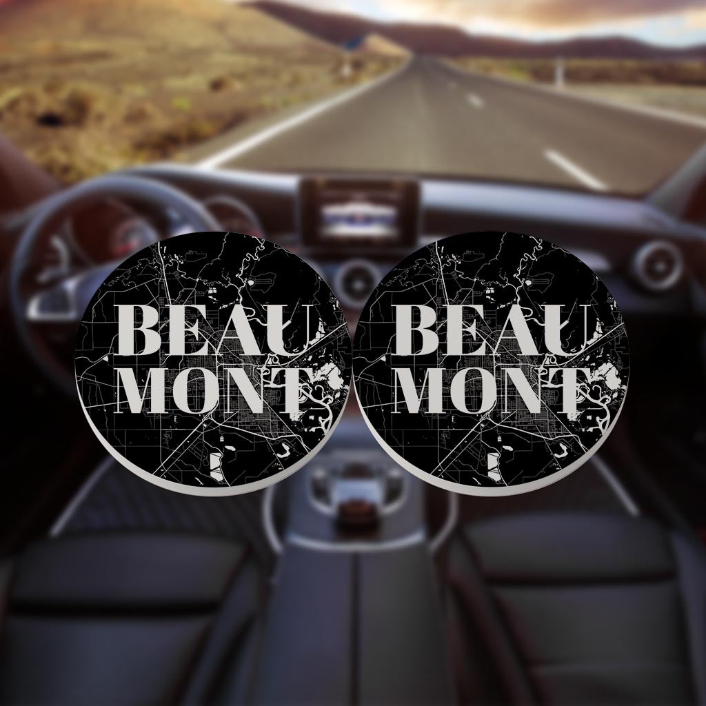 Minimalistic B&W Texas Beaumont Map | Absorbent Car Coasters | Set of 2 | Min 4
