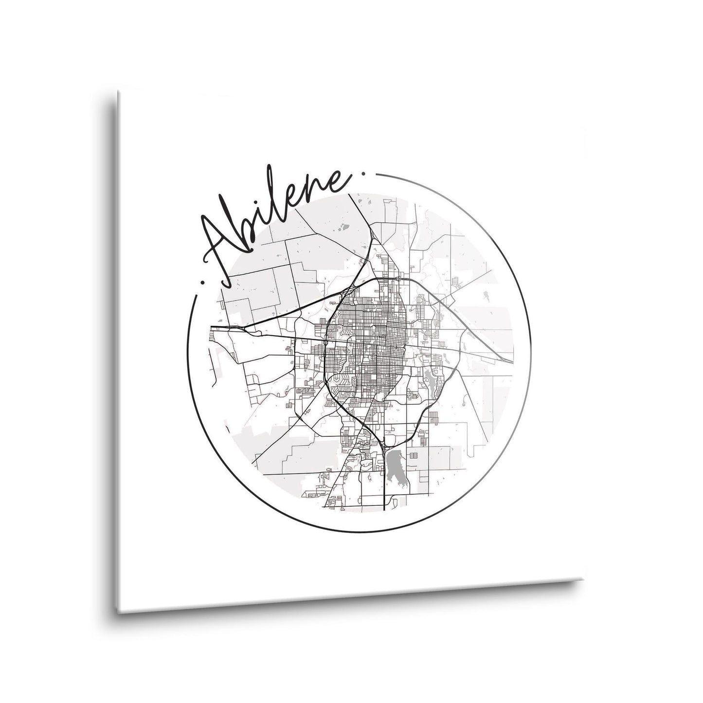 Minimalist B&W Texas Abilene Circle Map | Hi-Def Glass Art | Eaches | Min 1