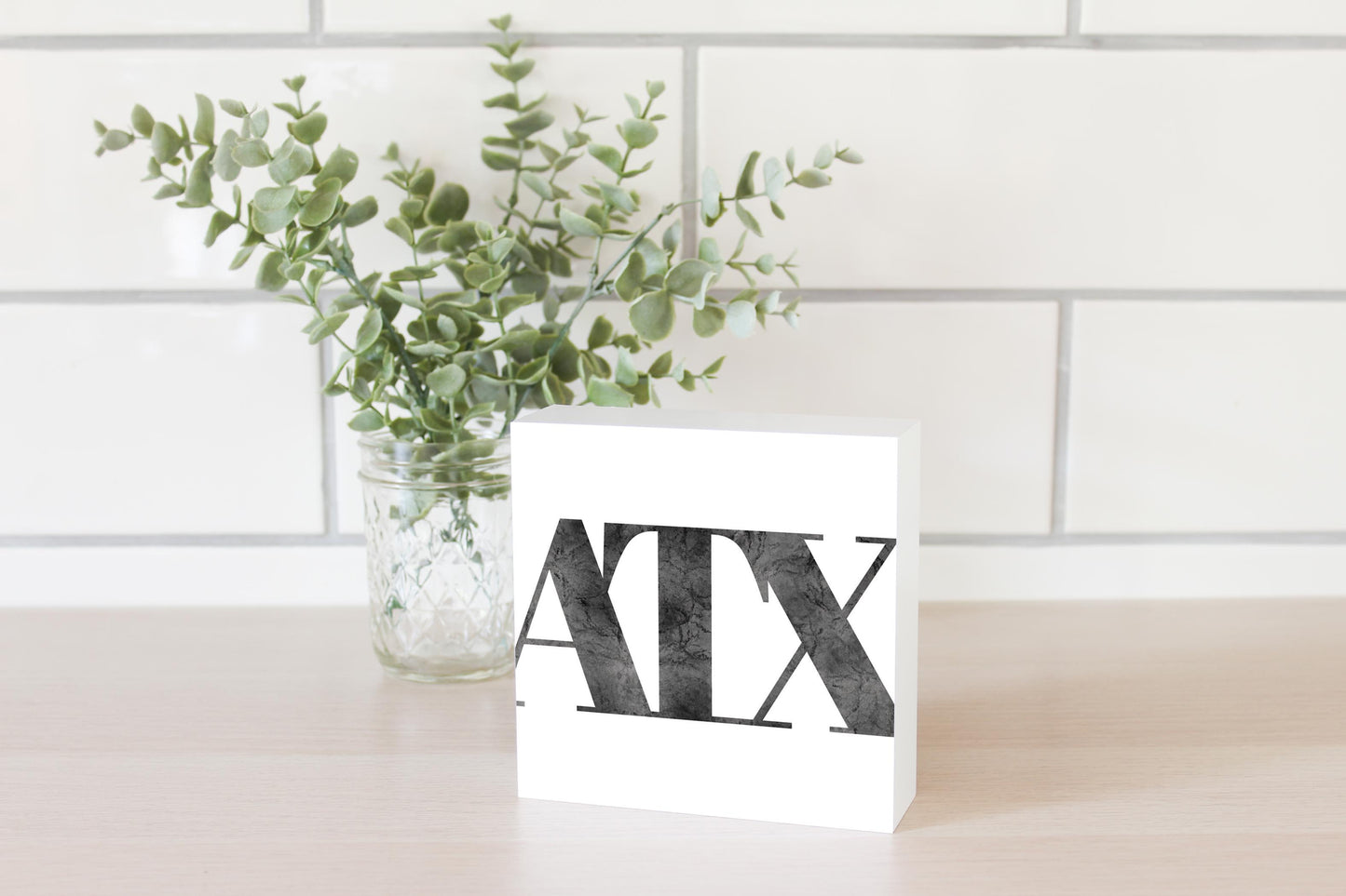 Minimalistic B&W Texas Austin White Initials | Wood Block | Eaches | Min 4