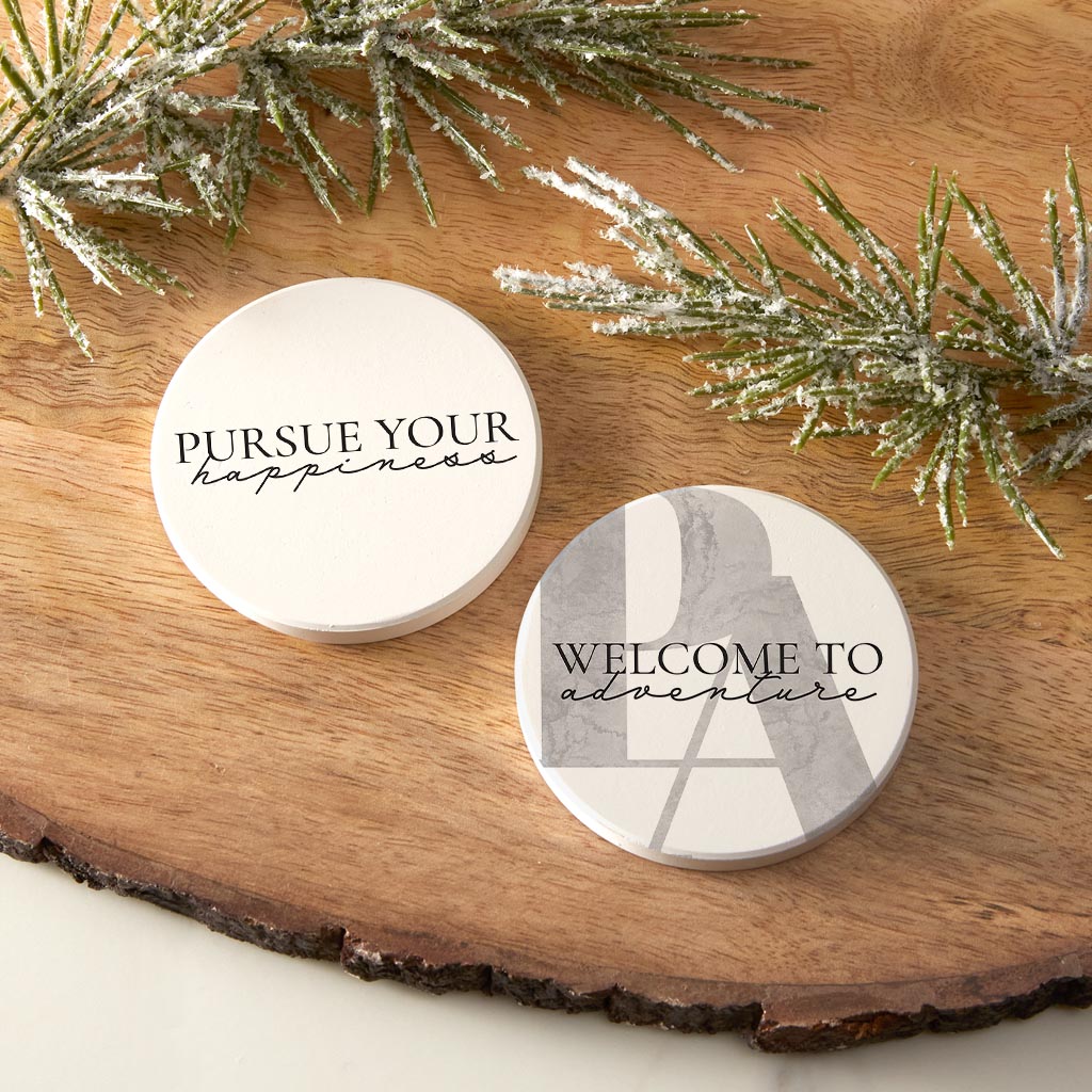 Minimalistic B&W Pennsylvania Quips | Absorbent Car Coasters | Set of 2 | Min 4
