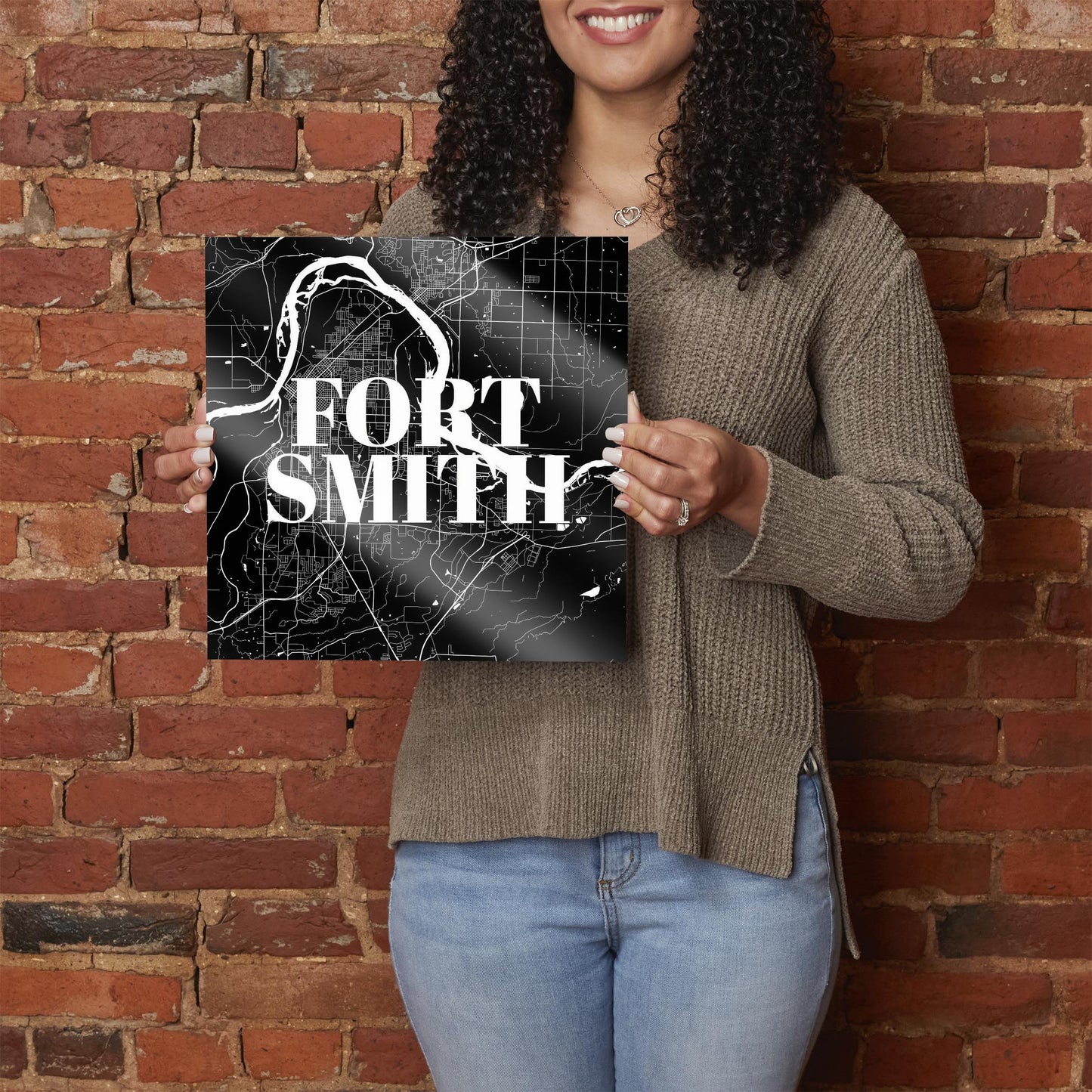 B&W Minimalist Arkansas Fort Smith Map | Hi-Def Glass Art | Eaches | Min 1