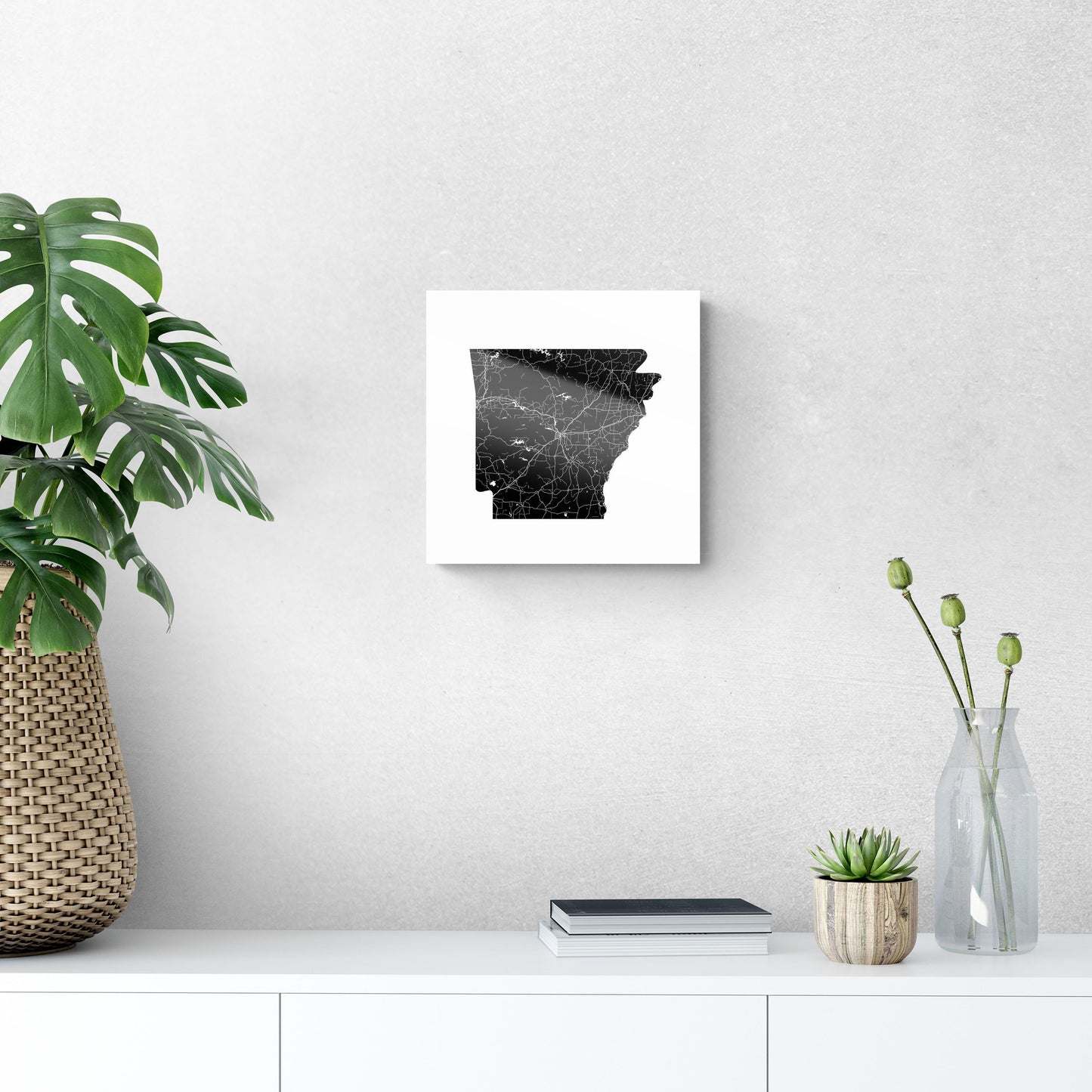 B&W Minimalist Arkansas Map | Hi-Def Glass Art | Eaches | Min 1