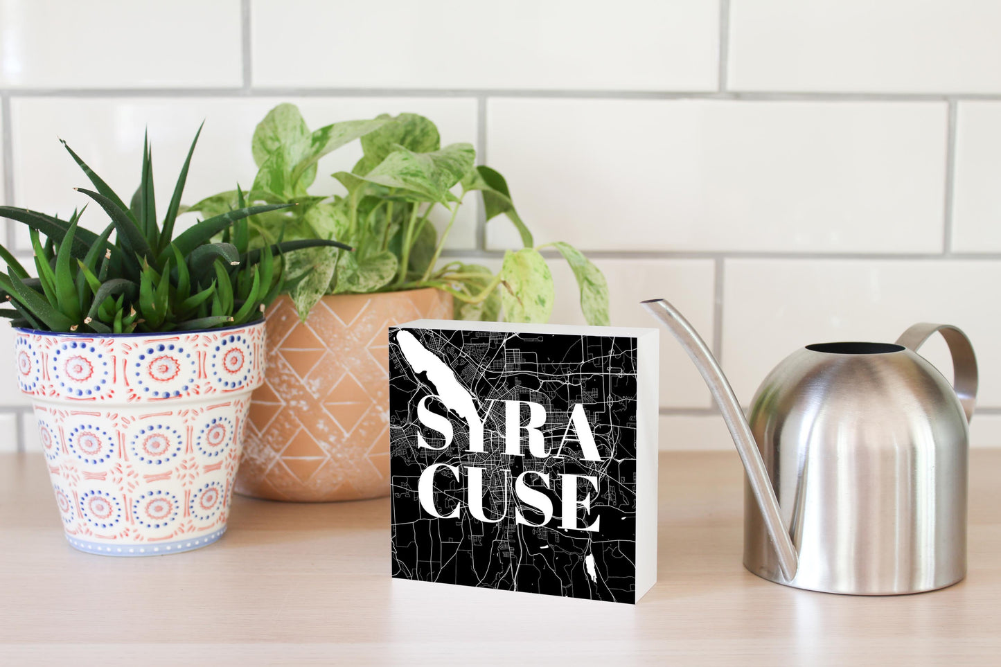 Minimalistic B&W New York Syracuse Map | Wood Block | Eaches | Min 4