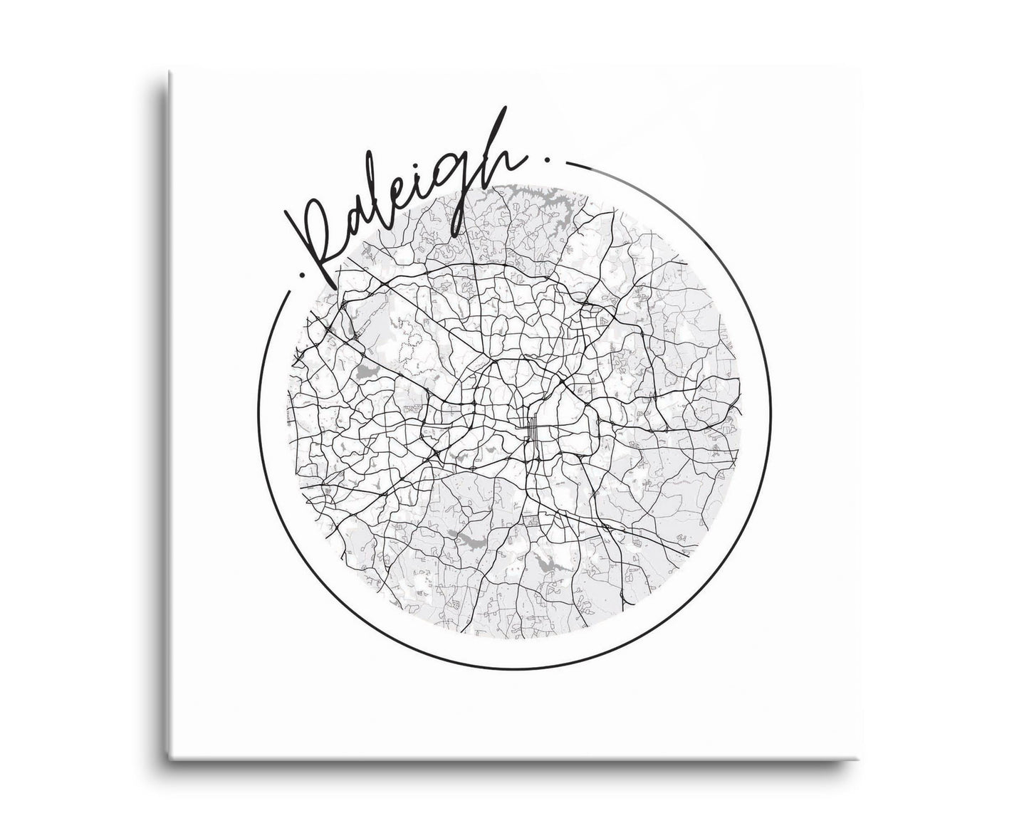 Minimalistic B&W North Carolina Raleigh Circle Map | Hi-Def Glass Art | Eaches | Min 2