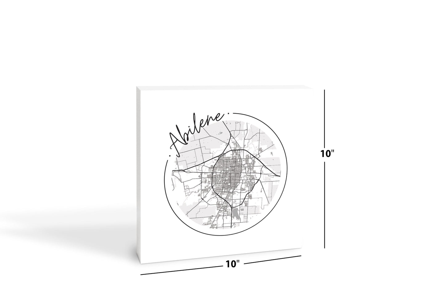 Minimalist B&W Texas Abilene Circle Map | Wood Block | Eaches | Min 2