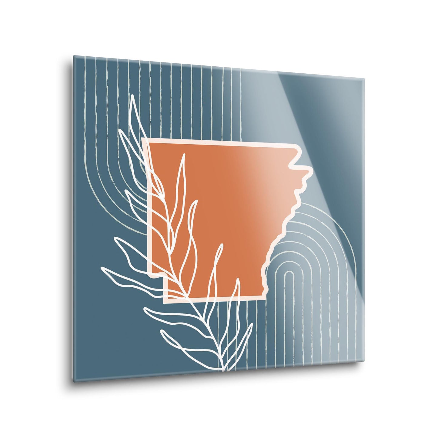 Modern Minimalist Arkansas State Shape With Leaf | Hi-Def Glass Art | Eaches | Min 1