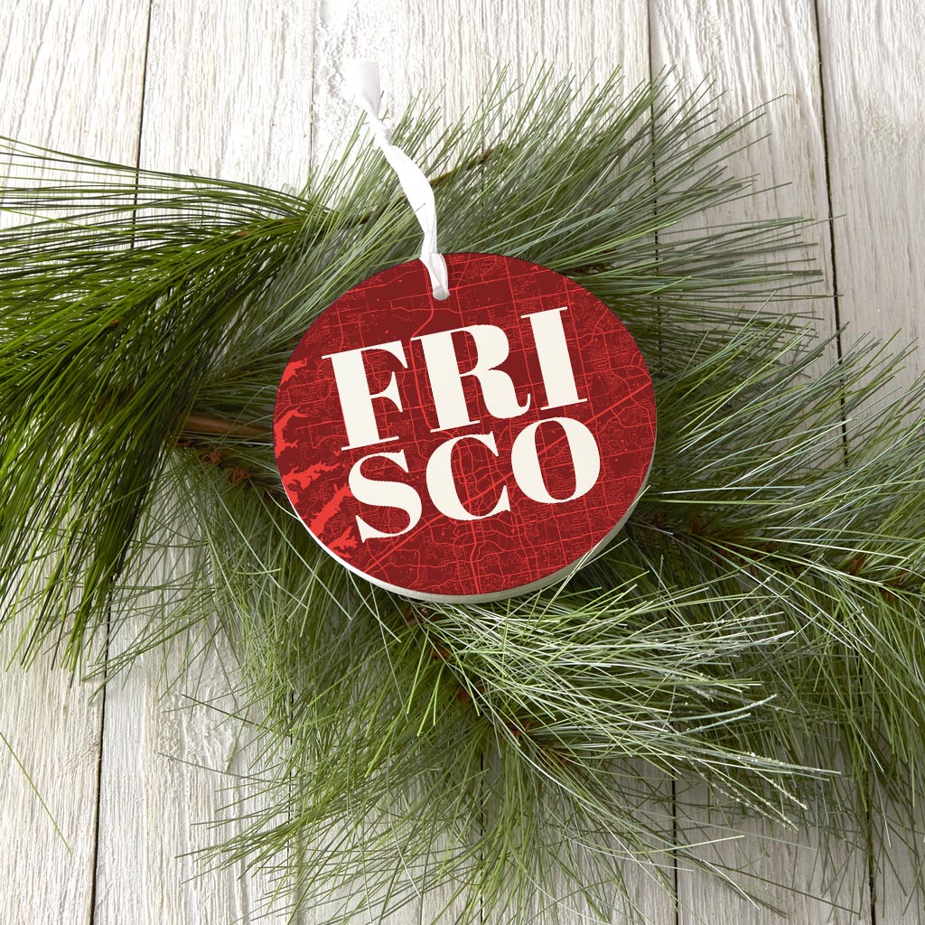 Modern Minimalist Texas Colors Frisco Map | Wood Ornament | Eaches | Min 6