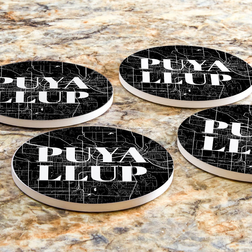 Minimalistic B&W Washington Puyallup Map | Absorbent Coasters | Set of 4 | Min 2