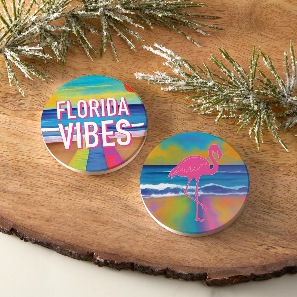 Bright Florida Beach | Absorbent Car Coasters | Set of 2 | Min 4