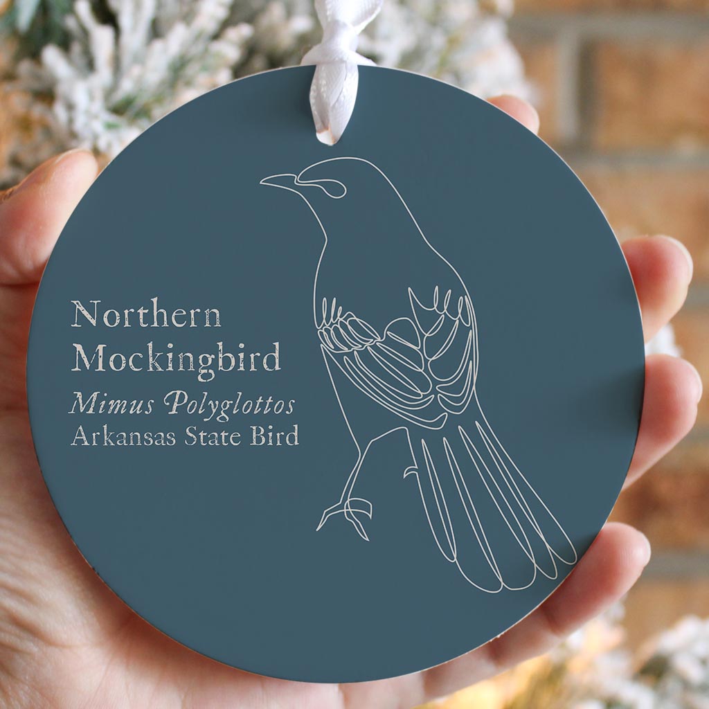 Modern Minimalist Arkansas Mockingbird| Wood Ornament | Eaches | Min 6
