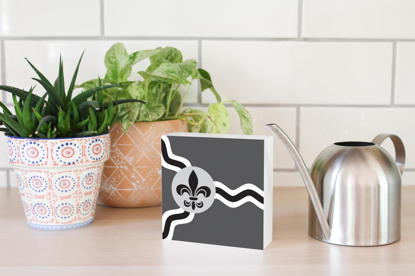 Minimalist B&W Missouri St Louis Flag | Wood Block | Eaches | Min 4