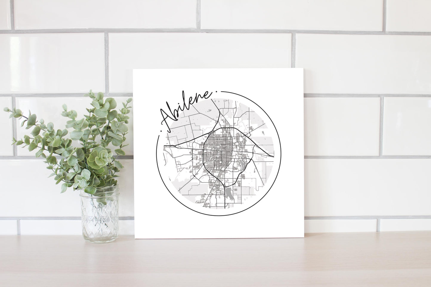 Minimalist B&W Texas Abilene Circle Map | Wood Sign | Eaches | Min 2