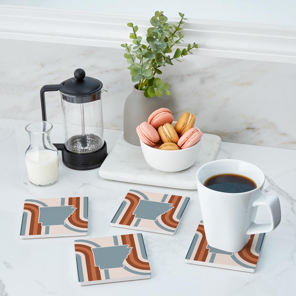 Modern Minimalist Arkansas Retro State Shape | Absorbent Coasters | Set of 4 | Min 2