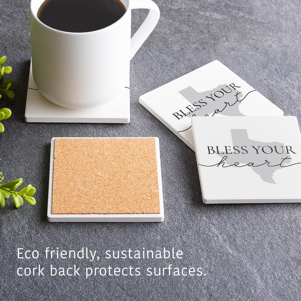 Minimalistic B&W Texas Bless Your Heart | Absorbent Coasters | Set of 4 | Min 2
