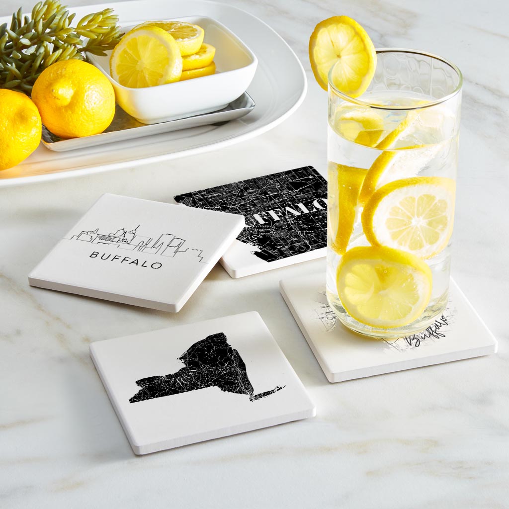 Minimalistic B&W New York Buffalo State | Absorbent Coasters | Set of 4 | Min 2