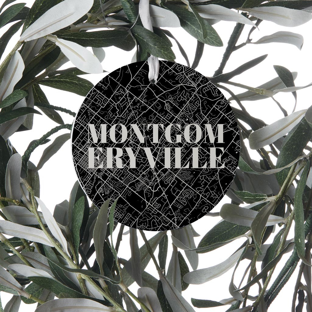 Minimalistic B&W Pennsylvania Montgomeryville Map | Wood Ornament | Eaches | Min 6