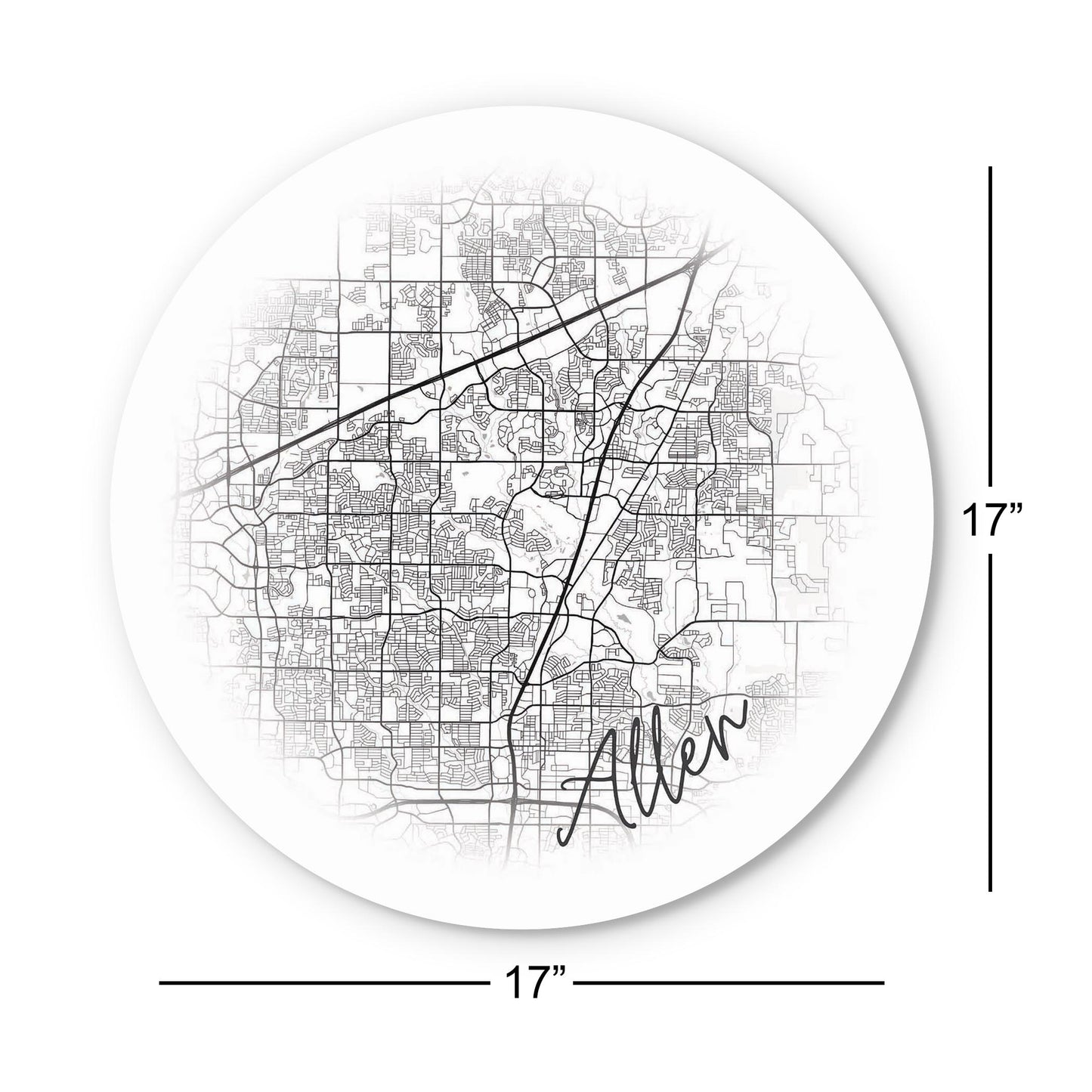 Minimalistic B&W Texas Allen Circle Map | Wood Sign | Eaches | Min 1