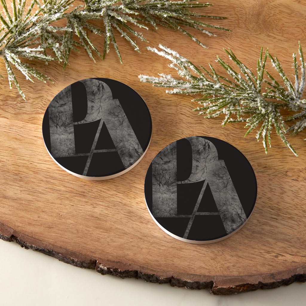 Minimalistic B&W Pennsylvania Black Initials | Absorbent Car Coasters | Set of 2 | Min 4