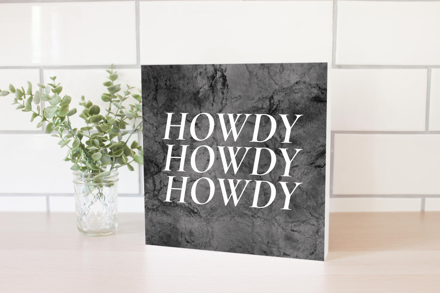 Minimalistic B&W Texas Textured Howdy | Wood Block | Eaches | Min 2