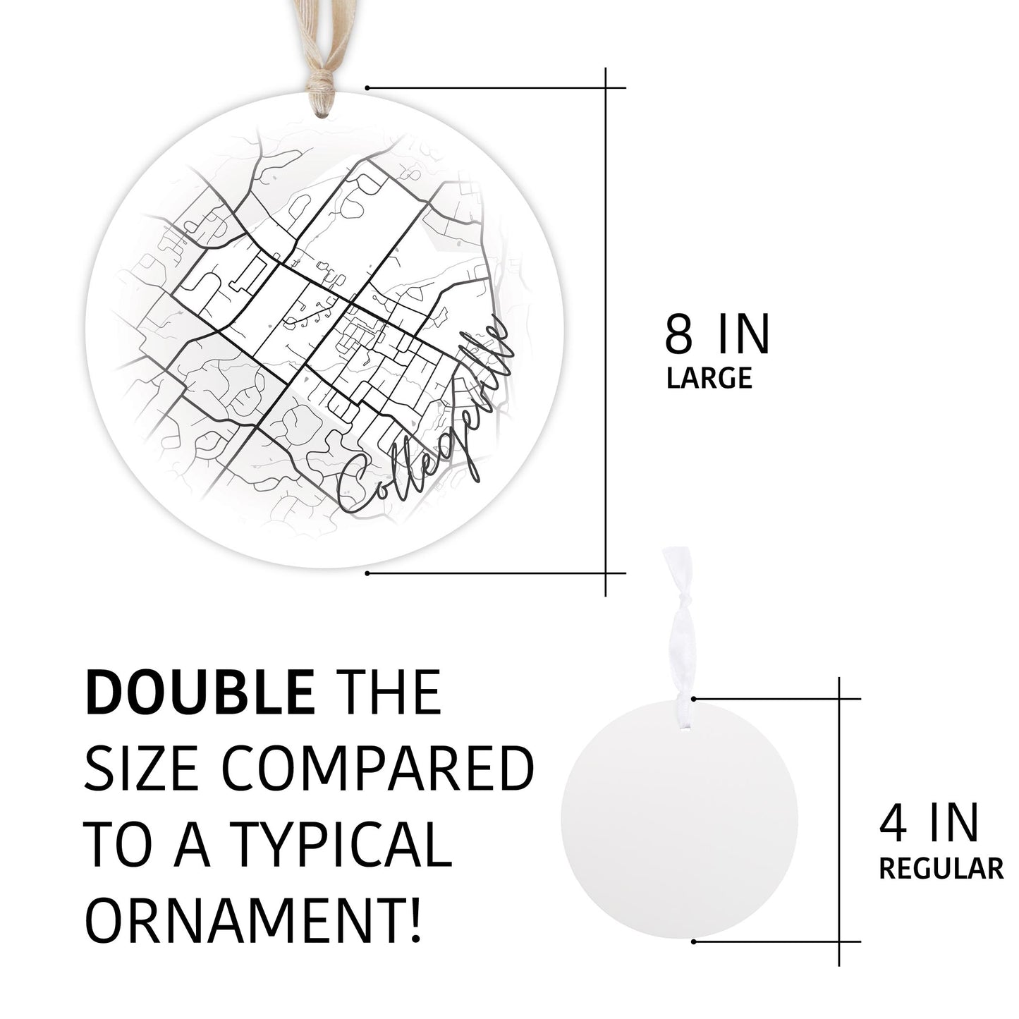 Minimalistic B&W Pennsylvania Collegeville Circle Map | Wood Ornament | Eaches | Min 1